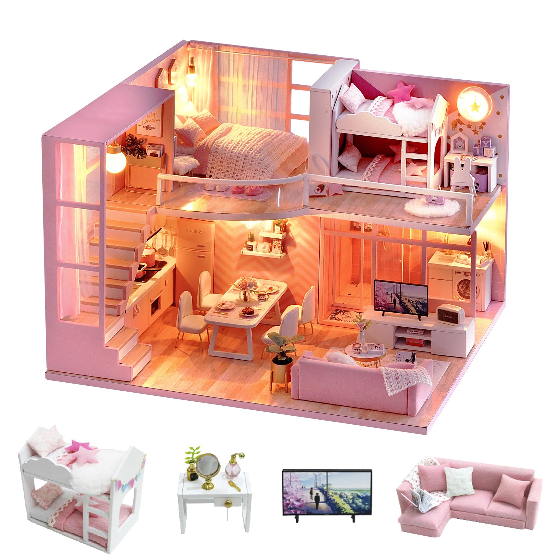 Amazon | CUTEROOM DIY木製ドールハウスキット LEDライト&オルゴール
